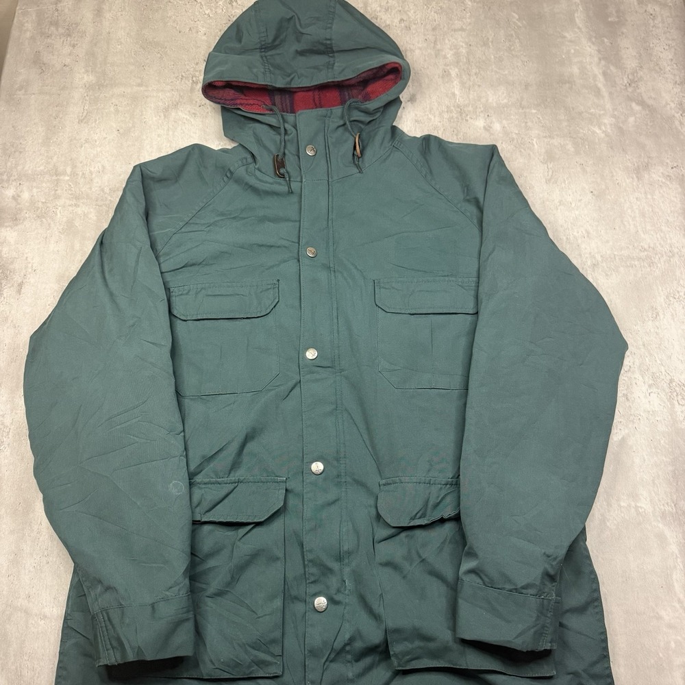 Vintage Fieldmaster Jacket Parka Mens M Green Plaid Lined Hooded Cargo Pocket